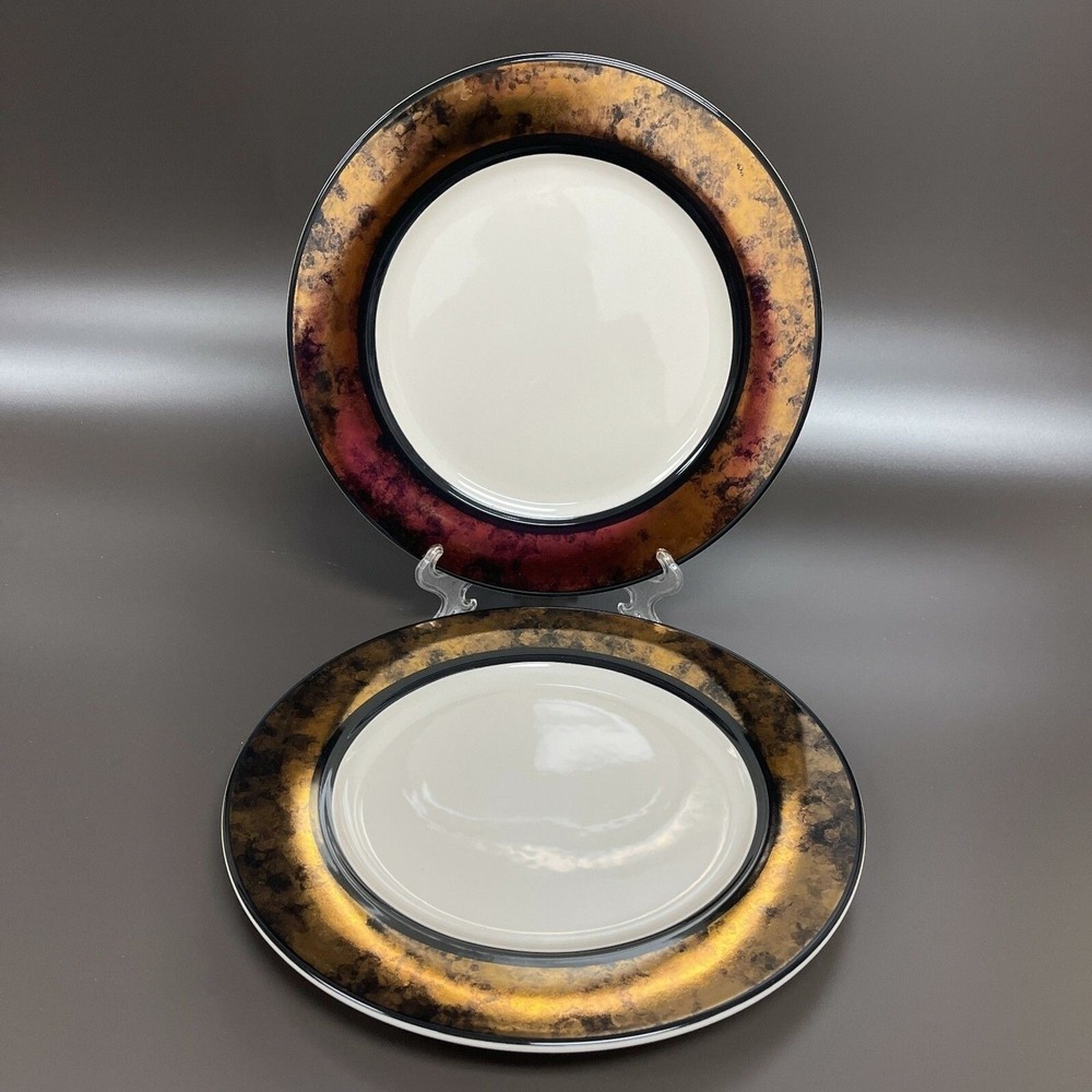 Homer Laughlin Dinner Charger Chop Plates Black Copper 12 1/4" Lot of 2